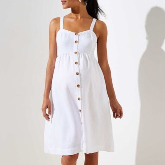 LOFT Dresses & Skirts - Loft White Linen Blend Button Down Midi Dress 8